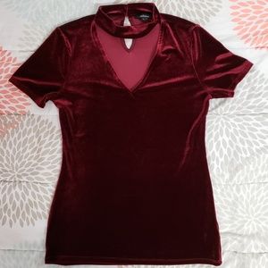 Velvet red choker neck t-shirt